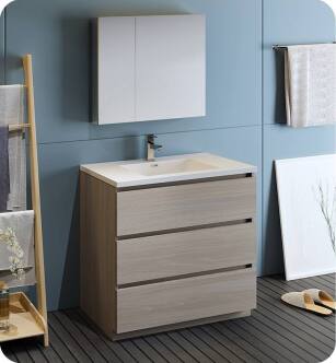 Fresca FVN9336MGO Lazzaro 36" Gray Wood Free Standing Modern Bathroom Vanity with Medicine Cabinet