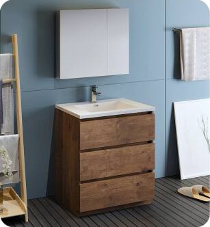 Fresca FVN9330RW Lazzaro 30" Rosewood Free Standing Modern Bathroom Vanity with Medicine Cabinet