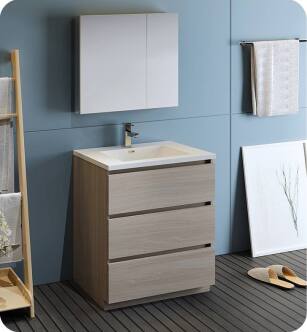 Fresca FVN9330MGO Lazzaro 30" Gray Wood Free Standing Modern Bathroom Vanity with Medicine Cabinet