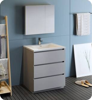 Fresca FVN9330GR Lazzaro 30" Gray Free Standing Modern Bathroom Vanity with Medicine Cabinet