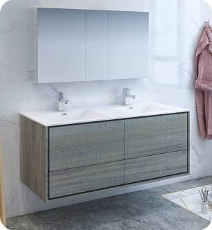 Fresca FVN9260OG-D Catania 60" Ocean Gray Wall Hung Double Sink Modern Bathroom Vanity with Medicine Cabinet