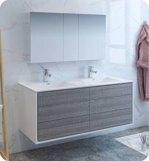 Fresca FVN9260HA-D Catania 60" Ash Gray Wall Hung Double Sink Modern Bathroom Vanity with Medicine Cabinet