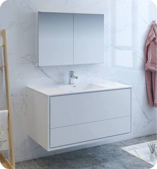 Fresca FVN9248WH Catania 48" Glossy White Wall Hung Modern Bathroom Vanity with Medicine Cabinet