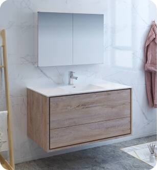 Fresca FVN9248RNW Catania 48" Rustic Natural Wood Wall Hung Modern Bathroom Vanity with Medicine Cabinet