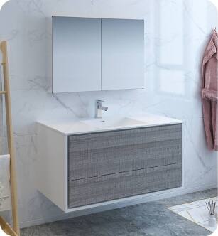 Fresca FVN9248HA Catania 48" Ash Gray Wall Hung Modern Bathroom Vanity with Medicine Cabinet