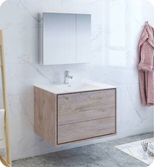 Fresca FVN9236RNW Catania 36" Rustic Natural Wood Wall Hung Modern Bathroom Vanity with Medicine Cabinet