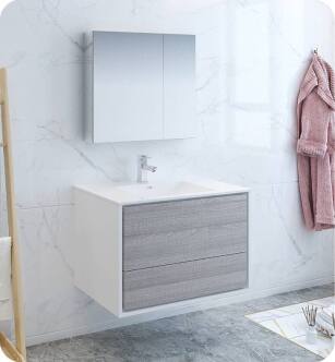 Fresca FVN9236HA Catania 36" Ash Gray Wall Hung Modern Bathroom Vanity with Medicine Cabinet