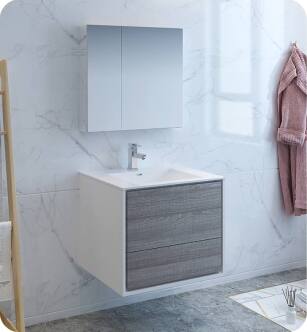 Fresca FVN9230HA Catania 30" Ash Gray Wall Hung Modern Bathroom Vanity with Medicine Cabinet