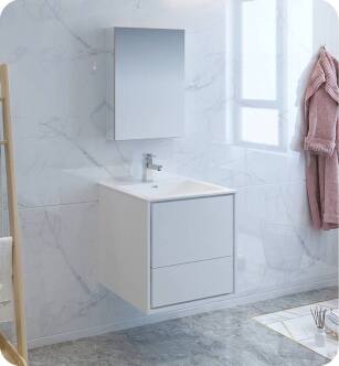 Fresca FVN9224WH Catania 24" Glossy White Wall Hung Modern Bathroom Vanity with Medicine Cabinet