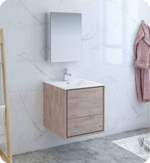 Fresca FVN9224RNW Catania 24" Rustic Natural Wood Wall Hung Modern Bathroom Vanity with Medicine Cabinet