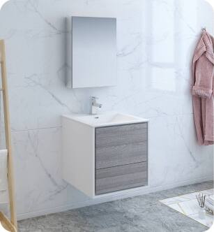 Fresca FVN9224HA Catania 24" Ash Gray Wall Hung Modern Bathroom Vanity with Medicine Cabinet