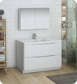 Fresca FVN9148WH Tuscany 48" Glossy White Free Standing Modern Bathroom Vanity with Medicine Cabinet