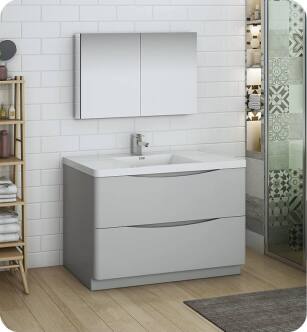 Fresca FVN9148GRG Tuscany 48" Glossy Gray Free Standing Modern Bathroom Vanity with Medicine Cabinet
