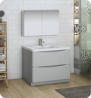Fresca FVN9140GRG Tuscany 40" Glossy Gray Free Standing Modern Bathroom Vanity with Medicine Cabinet
