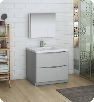 Fresca FVN9136GRG Tuscany 36" Glossy Gray Free Standing Modern Bathroom Vanity with Medicine Cabinet