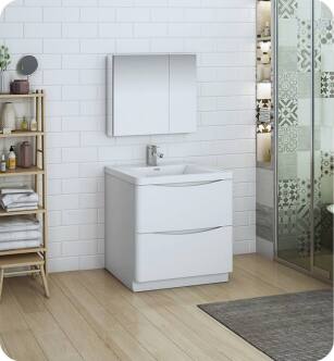 Fresca FVN9132WH Tuscany 32" Glossy White Free Standing Modern Bathroom Vanity with Medicine Cabinet