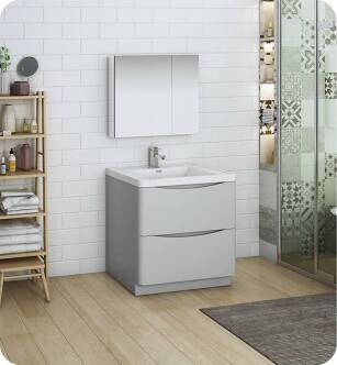 Fresca FVN9132GRG Tuscany 32" Glossy Gray Free Standing Modern Bathroom Vanity with Medicine Cabinet