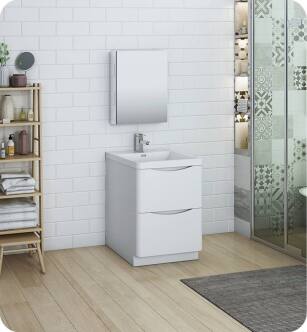 Fresca FVN9124WH Tuscany 24" Glossy White Free Standing Modern Bathroom Vanity with Medicine Cabinet