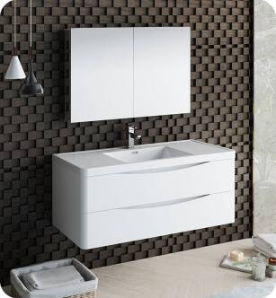 Fresca FVN9048WH Tuscany 48" Glossy White Wall Hung Modern Bathroom Vanity with Medicine Cabinet