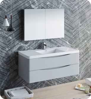 Fresca FVN9048GRG Tuscany 48" Glossy Gray Wall Hung Modern Bathroom Vanity with Medicine Cabinet