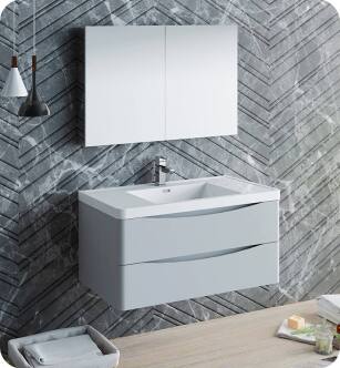 Fresca FVN9040GRG Tuscany 40" Glossy Gray Wall Hung Modern Bathroom Vanity with Medicine Cabinet