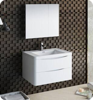 Fresca FVN9032WH Tuscany 32" Glossy White Wall Hung Modern Bathroom Vanity with Medicine Cabinet