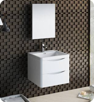 Fresca FVN9024WH Tuscany 24" Glossy White Wall Hung Modern Bathroom Vanity with Medicine Cabinet
