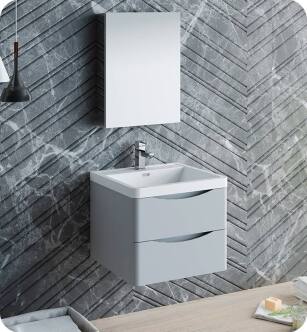 Fresca FVN9024GRG Tuscany 24" Glossy Gray Wall Hung Modern Bathroom Vanity with Medicine Cabinet