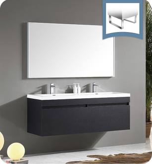 Fresca FVN8040BW Largo 57" Black Modern Bathroom Vanity with Wavy Double Sinks