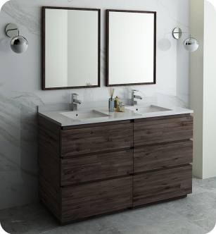 Fresca FVN31-3030ACA-FC Formosa 60" Floor Standing Double Sink Modern Bathroom Vanity with Mirrors in Acacia