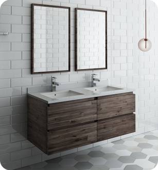 Fresca FVN31-2424ACA Formosa 48" Wall Hung Double Sink Modern Bathroom Vanity Mirrors in Acacia