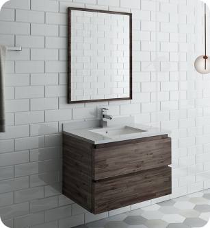 Fresca FVN3130ACA Formosa 30" Wall Hung Modern Bathroom Vanity with Mirror in Acacia