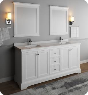 Fresca FVN2472WHM Windsor 72" Matte White Traditional Double Sink Bathroom Vanity with Mirrors