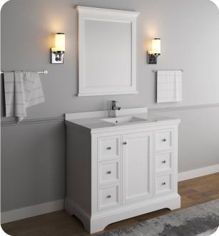 Fresca FVN2440WHM Windsor 40" Matte White Traditional Bathroom Vanity with Mirror