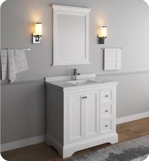 Fresca FVN2436WHM Windsor 36" Matte White Traditional Bathroom Vanity with Mirror