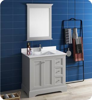 Fresca FVN2436GRV Windsor 36" Gray Textured Traditional Bathroom Vanity with Mirror