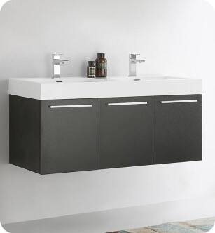 Fresca FCB8092BW-D-I Vista 48" Black Modern Bathroom Vanity with Integrated Double Sink