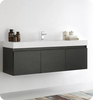 Fresca FCB8041BW-I Mezzo 60" Black Modern Bathroom Vanity with Integrated Sink