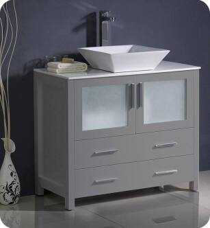 Fresca FCB6236GR-CWH-V Torino 36" Grey Modern Bathroom Cabinet with Vessel Sink