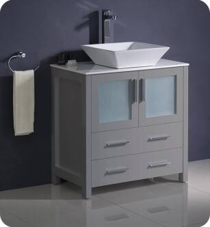 Fresca FCB6230GR-CWH-V Torino 30" Grey Modern Bathroom Cabinet with Top & Vessel Sink