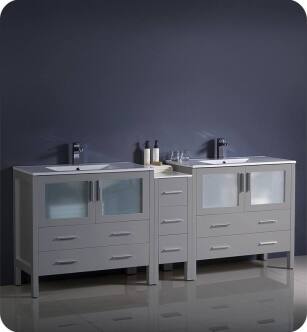 Fresca FCB62-361236GR-I Torino 84" Grey Modern Double Sink Bathroom Cabinets with Integrated Sinks