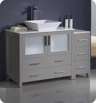 Fresca FCB62-3612GR-CWH-V Torino 48" Grey Modern Bathroom Cabinets with Top & Vessel Sink