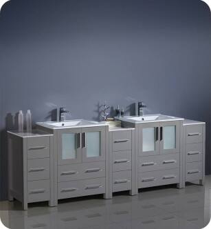 Fresca FCB62-72GR-I Torino 84" Grey Modern Double Sink Bathroom Cabinets with Integrated Sinks