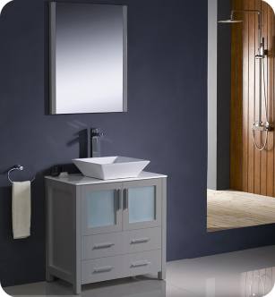 Fresca FVN6230GR-VSL Torino 30" Grey Modern Bathroom Vanity with Vessel Sink