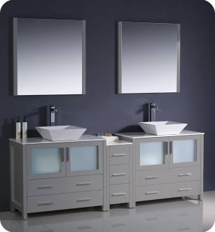 Fresca FVN62-361236GR-VSL Torino 84" Grey Modern Double Sink Bathroom Vanity with Side Cabinet and Vessel Sinks