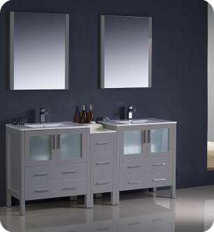 Fresca FVN62-301230GR-UNS Torino 72" Grey Modern Double Sink Bathroom Vanity with Side Cabinet and Integrated Sinks