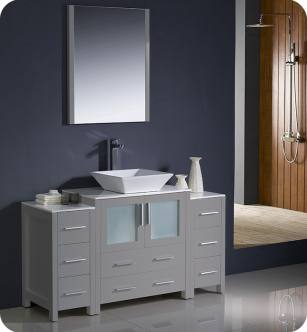 Fresca FVN62-123012GR-VSL Torino 54" Grey Modern Bathroom Vanity with 2 Side Cabinets and Vessel Sink