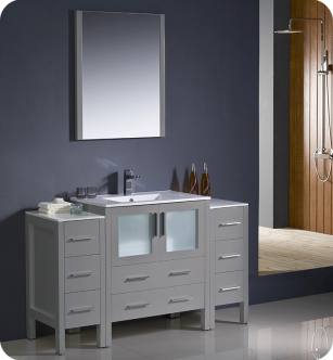 Fresca FVN62-123012GR-UNS Torino 54" Grey Modern Bathroom Vanity with 2 Side Cabinets and Integrated Sink