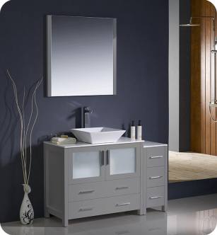Fresca FVN62-3612GR-VSL Torino 48" Grey Modern Bathroom Vanity with Side Cabinet and Vessel Sink