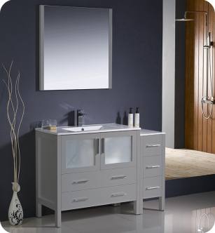 Fresca FVN62-3612GR-UNS Torino 48" Grey Bathroom Vanity with Side Cabinet and Integrated Sink